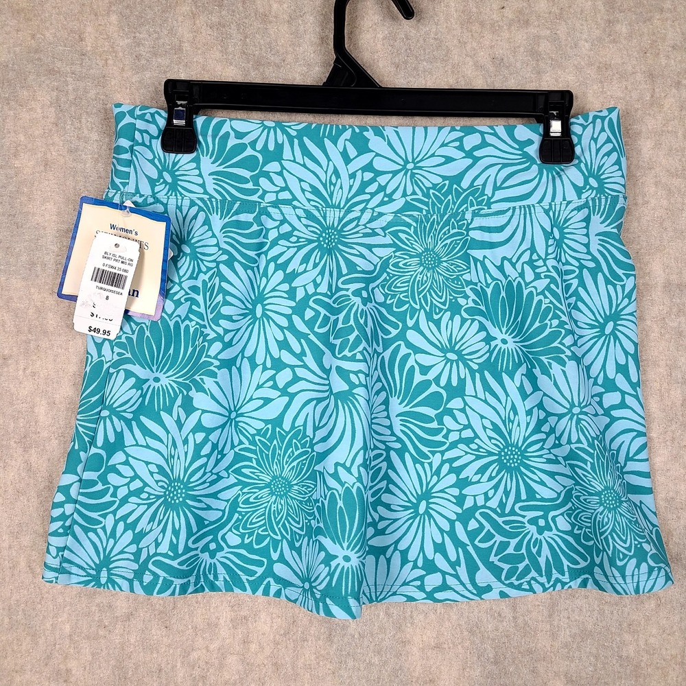 NOS LL Bean Swim BLY ISL Pull-On Cover-Up Skirt Turquoise Sea Size 8 NWT VTG